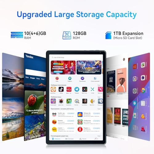 Image of Android 14 Tablet, Octa-Core 10 inch Tablets, 10(4+6)RAM+128GB ROM (Expand to 1TB), Android Tablet with Bluetooth 5.3, WiFi 6, 5MP+8MP Dual Camera, Face ID, 4G Dongle Wireless Internet (Gray)