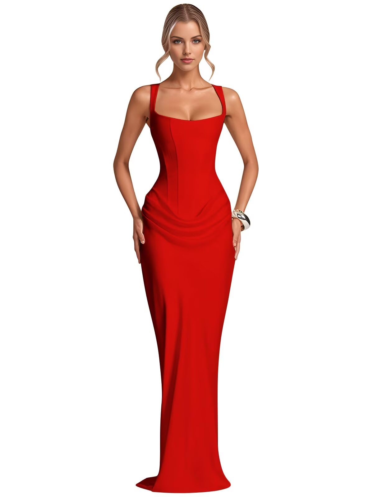 Satin Prom Dress for Women Long Mermaid Bodycon Formal Dress Spaghetti Straps Corset Maxi Cocktail Party Gown