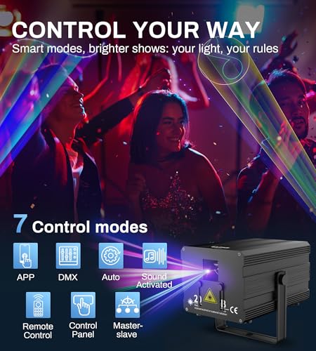 Image of Stage Laser Lights with App Control, 2W Animation Laser Stage Light, DMX512 /Sound Activated /Remote Control, Laser Light Show Projector for Stage, Clubs, Home Parties, Birthdays