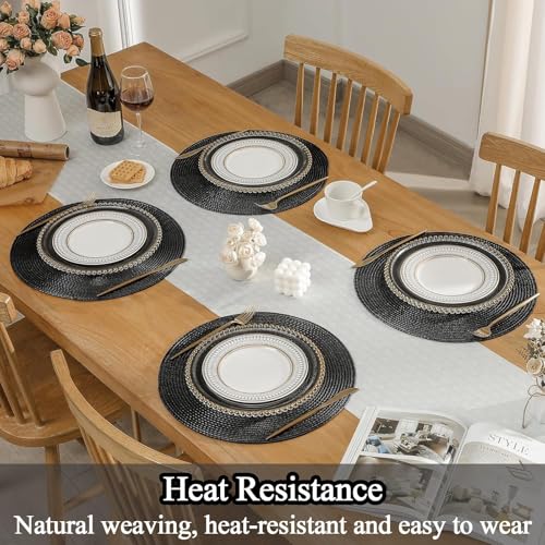 3 Set Black Placemats and Coaster Sets, Round Placemats, Table Mats and Coasters, Washable Heat Resistant for Dining Table for Indoor Outdoor Home Party Wedding - Image 5