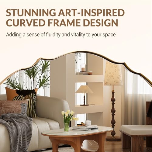 Image of ANDY STAR 30x40 Large Brushed Gold Scalloped Oval Bathroom Vanity Mirror