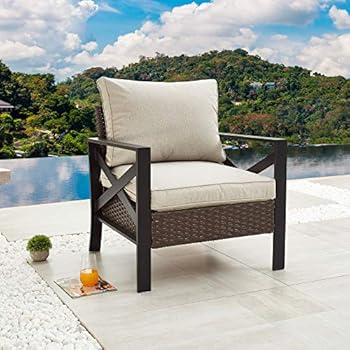 Alternative view of LOKATSE HOME Outdoor Patio Furniture Modern Wicker Sofa Chair Rattan Conversation Single Armchair with Cushion, Brown
