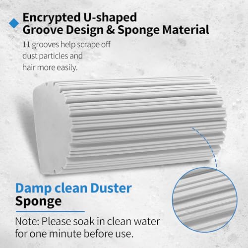 Image of 4 Pack Damp Clean Duster Sponge, Reusable Sponge Baseboards Cleaner Brush, Duster for Cleaning Blinds, Vents, Glass, Railings, Mirrors,Window Track Grooves and Faucets