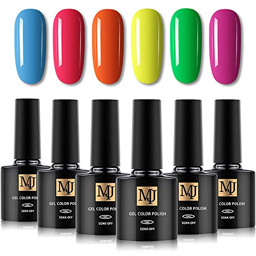 Yelna Neon Gel Nail Polish 6 Colors Bright Neon Coral Green Yellow Purple Hot Pink Violet Blue Nail Gel Kit Vibrant Summer Trends Color 10ML
