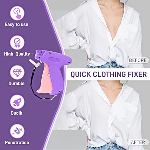 Image of Stitch Gun for Clothes, Handheld Stitch Gun Quick Clothing Fixer,Sewing Kit Includes 1,000 Black Fasteners & 1,000 White Fasteners & 6 Needles (Purple)
