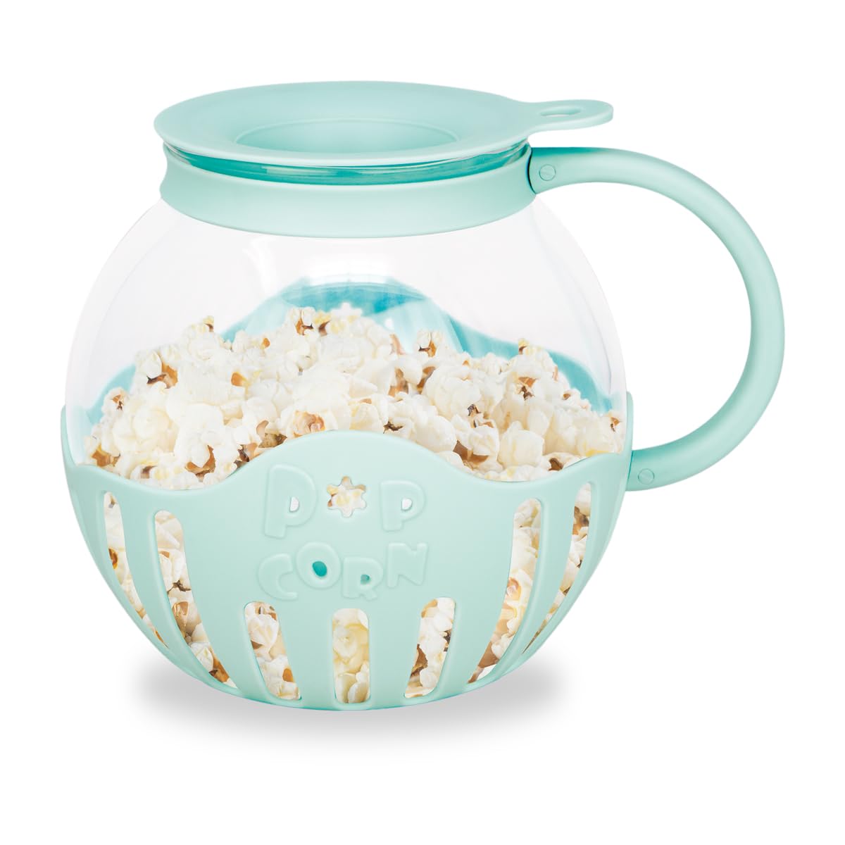 JOCCA - 2.2L Microwave Glass Popcorn Maker | Silicone Butter Holder | Healthy & Oil Free | Dishwasher Safe | High Strength | Blue Color