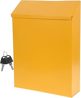 YARNOW 1pc Box Mailbox Mailbox with Lock Box Wall Mount Mailbox Stainless Steel Hooks Front Door Decor Office Hanging Suggestion Box Iron Mailbox Household Letter Box Complaint Box Yellow