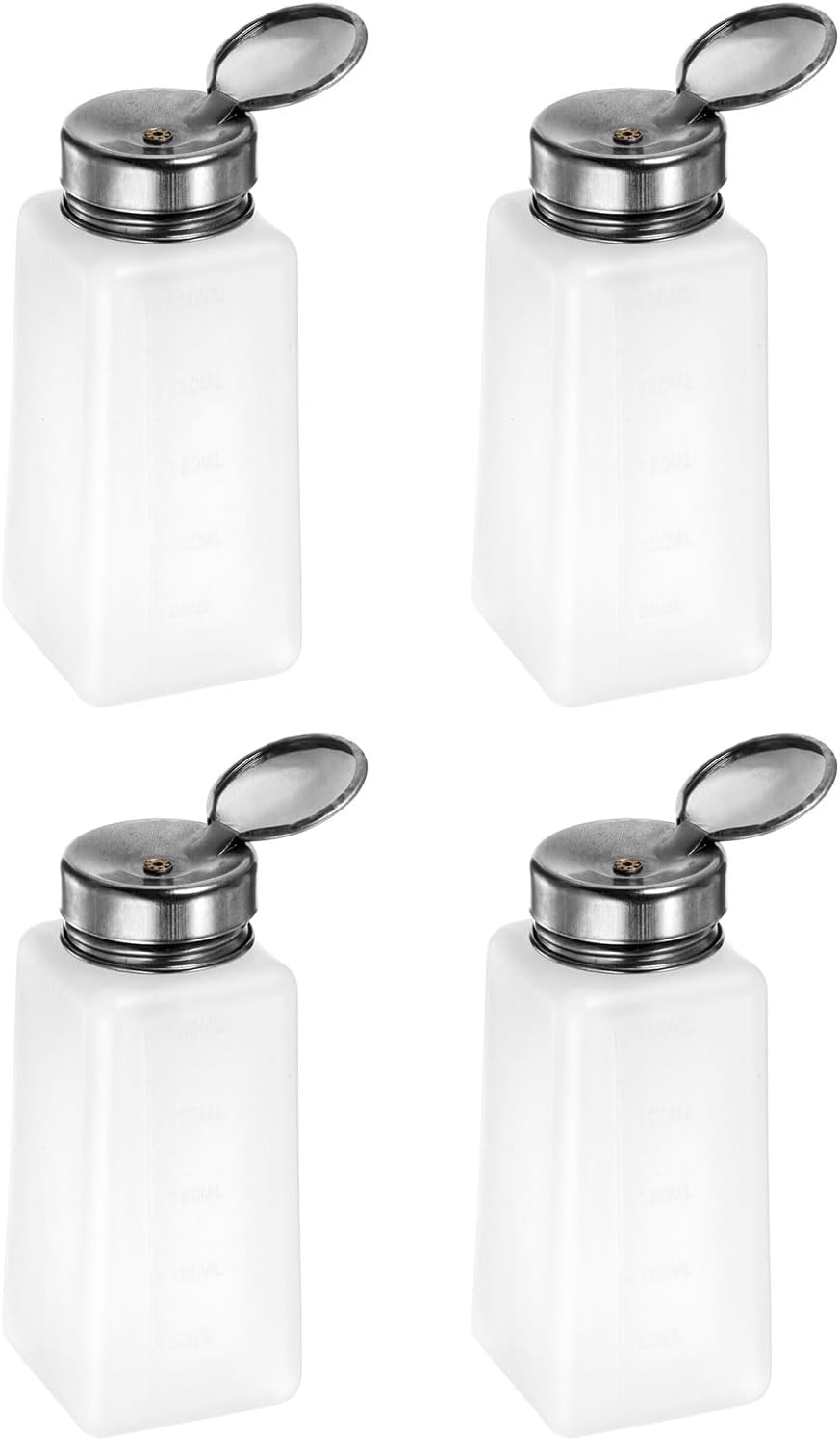 4PCS 250ML(8.5oz) Push Down Alcohol Dispenser Pump Liquid Press Empty Bottles Refillable Container for Acetone Cleanser Nail Polish Remover, White