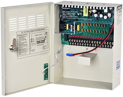 18 Port 20 Amp 12v Power Supply UPS uninteruptied Power for CCTV, LED, and Other Low Voltage 12v Devices. Strong Secure Metal cabient with Lock and Key. 7.2 Ah Battery Included