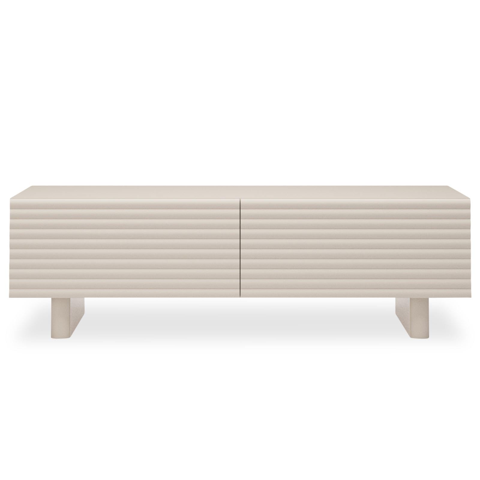IDIMEX Meuble TV Turku L 150 cm avec 2 Portes Style Cannelé Couleur Blanc Cachemire, Design Moderne et Façade Rainurée, pour Téléviseurs de 32" à 65"