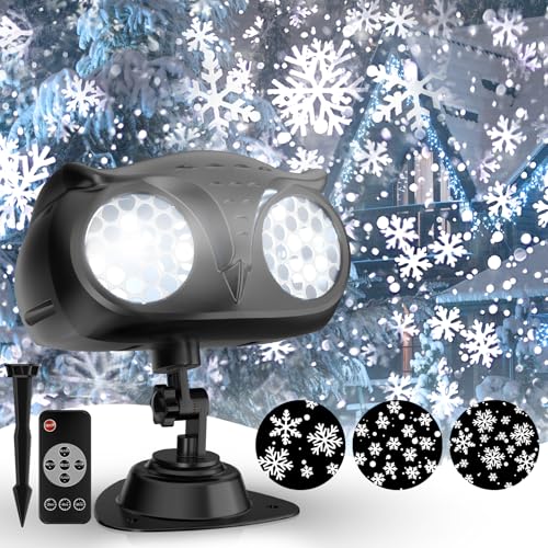 NACATIN Outdoor Christmas Projector Lights Dual-Head Snowflake Snow Projector with Remote Timer IP65 Waterproof for Garden Yard Wall Decor