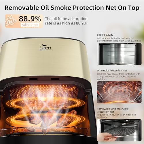 Uten Dual Blaze Heißluftfritteuse 5,5 L mit Sichtfenster, Farbbildschirm, 14 Programme, Verzögerter Start, Rostfreies Ölnetz, 2 Heizquellen Einzeln Steuerbar, Kein Umdrehen Speisen, Energiesparend – Bild 7