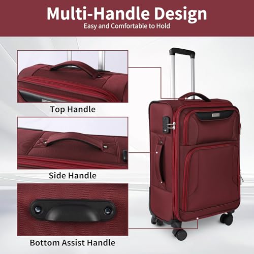 3-Piece Softside Expandable Luggage Set with Front Open Pocket, Lightweight and Durable Oxford Fabric Suitcase Set with TSA Lock (Burgundy Wine Red, 20in/24in/28in)4