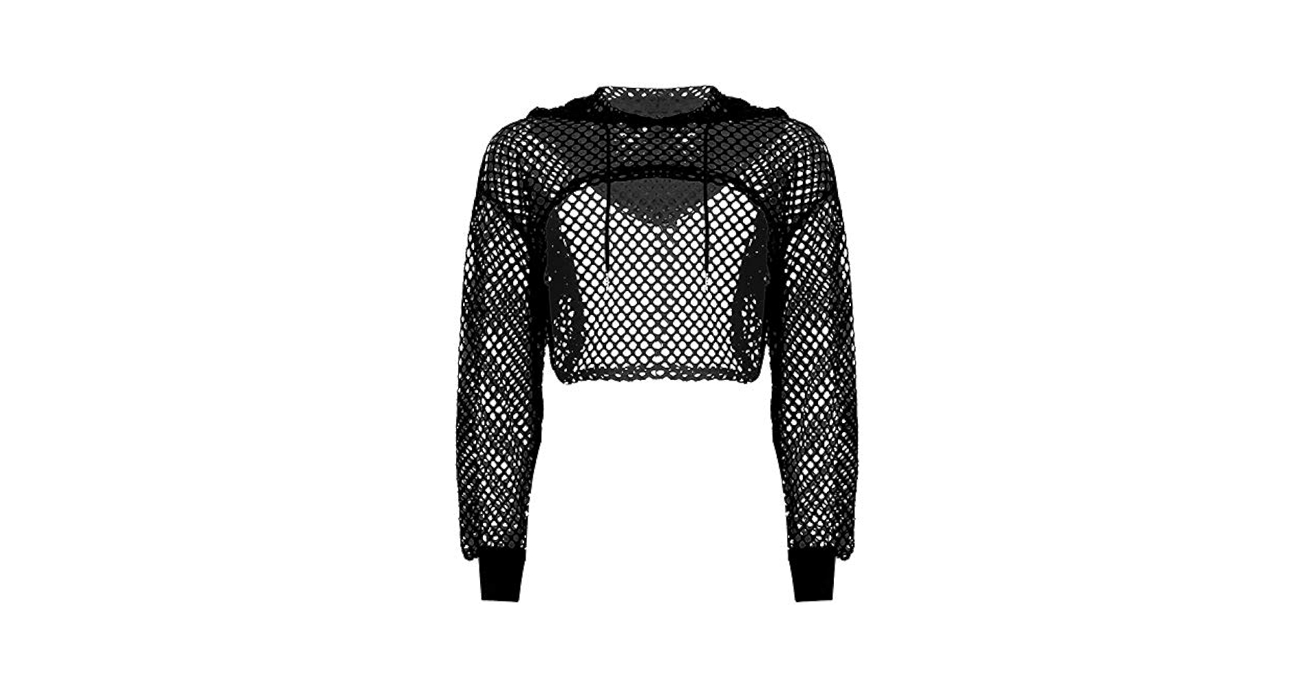 ZUYPSK Womens Fishnet Long Sleeve Hollow Out Hoodie Pullover