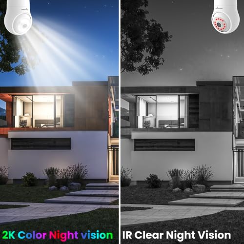 2K Light Bulb Security Camera for Home Security with Color Night Vision and Alexa Compatibility