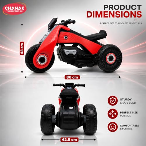 Image of Chanak Electric Kids Bike, 6V Rechargeable Battery Electric Ride-On Toy Bike, Electric Bike for Kids with Three Wheel, Wide Tires & Handlebar Control, Kids Scooter for Girls & Boys 3+ (Red)