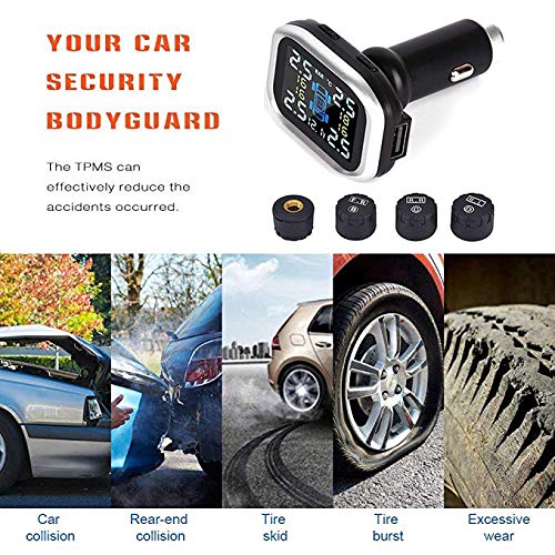 B-Qtech Tire Pressure Monitoring System Wireless TPMS Monitor with 4 External Sensors Cigarette Lighter Plug Adjustable Display Angle (TPMS)