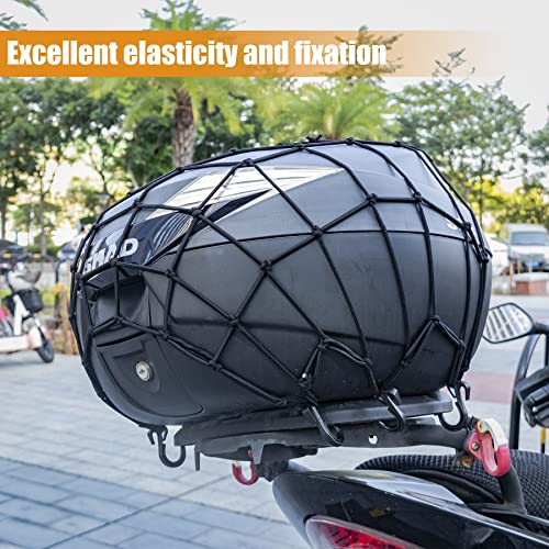 Amiss 15"X15" Elastic Motorcycle Cargo Net, Heavy Duty Bungee Net With 6 Adjustable Plastic Hooks, Luggage Thicken Netting With 2"X2" Small Mesh, Fit For Trailer, Suv, Motorcycle, Atv, Bike - Black #TOP4