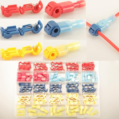 120pcs T Abzweigverbinder kfz, 60pcs T Tap Kabelverbinder+ 60pcs Flachstecker, Schnellverbinder Quickverbinder, Kabeldieb Stromdieb Sortimentskit, Selbstabisolierende Schnellspleiß-Elektrokabelklemmen