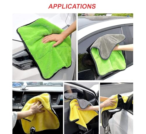 Image of 4 Pcs Microfiber Cleaning Cloth + 12 Pc Car Wash Powder Tabs, Heavy Duty Car Cloth Microfiber for Washing Drying Polishing, Reusable Dusting Cloth and Car Cleaning Cloth for Home Garage and Bike Use