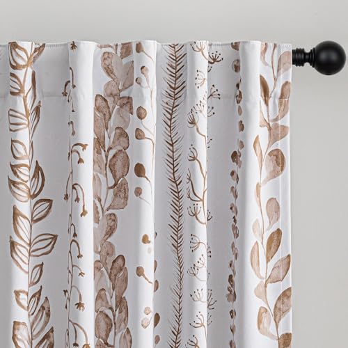 MEETSKY Blackout Curtains 72 Inches Long Leaves Patterned Farmhouse Thermal Insulated Privacy Protection Drapes with Rod Pocket Back Tab for Bedroom Living Room, 2 Panels, 50" Wide, Khaki