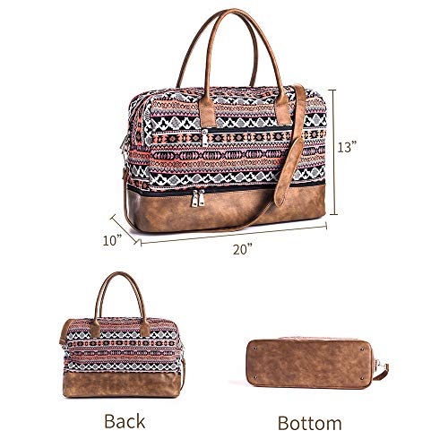 MyMealivos Canvas Weekender Bag, Overnight Travel Carry On Duffel Tote with Shoe Pouch (multi)