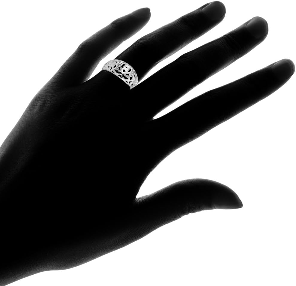 Hoops & Loops 925 Sterling Silver High Polished Vintage Filigree Ring for Women, Silver, Yellow Gold & Rose Gold - Image 3