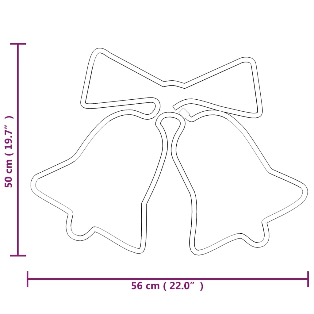 vidaXL LED Silhouetten 3 STK., Weihnachtsglocken Lichtschlauch Beleuchtet mit 72 LEDs, Weihnachtsdeko Weihnachtsbeleuchtung für Innen Außen, 50x56cm