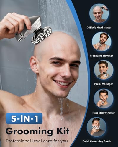 Image of Head Shavers for Bald Men: 7D Floating with IPX7-Matte Gunmetal | Electric Razor for Men, Detachable Head Shaver, 5-in-1 Pro Grooming Kit, LED Display, Type-C Charging, Ideal Gift Choice