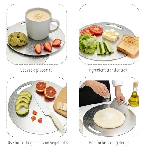 Tablas de Cortar Versátiles para Cocina, Set de 2 Piezas de Acero Inoxidable 316 Grado Alimentario, Redondas, Doble Cara, Diseño de Malla Antirayado, Ideal para Carnes, Verduras y Frutas (Honeycomb) miniatura 3