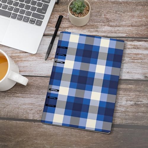 Carnet de notes A5 rechargeable en cuir bleu à carreaux