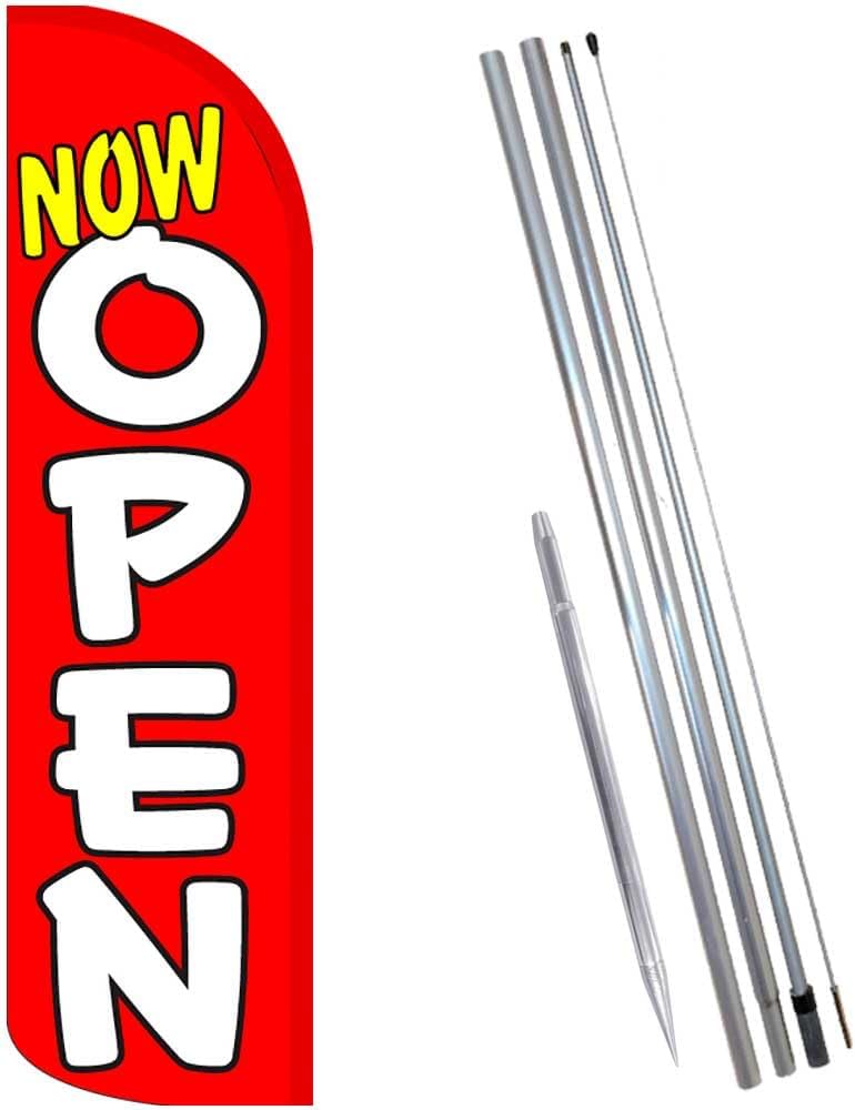 Vista Flags Now Open (Red/White) Windless Feather Banner Flag Kit (Flag, Pole, & Ground Mt)