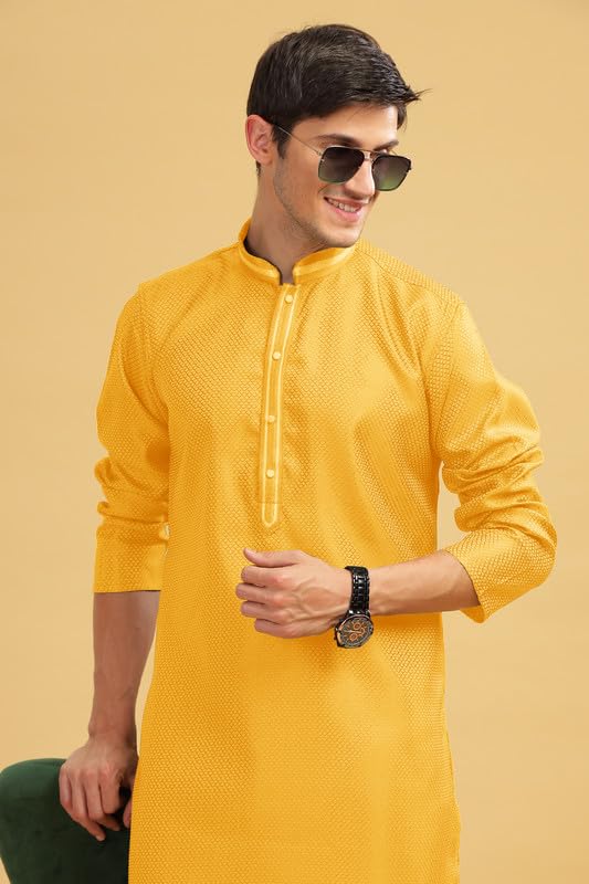 Image of BE ACTIVE Cotton Jacquard Blend Kurta for Men | Traditional and Elegant Design | Full Sleeve Kurta
