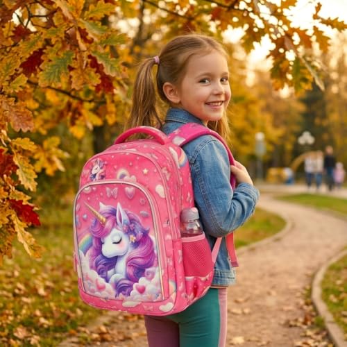 Image of 15 inch Unicorn Backpack for Girls, Pre-K & Elementary School Bag with Chest Strap, Sparkly Kids Travel Bookbag with Holographic Piping (Ages 4-10)