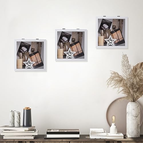 Image of Muzilife 11x11 Shadow Box Picture Frame - 2.16 inch Interior Deep Wood & Glass Square Display Case Ready to Hang Memory Box Baby Sports Memorabilia, Pins, Awards, Tickets, and Photos, White