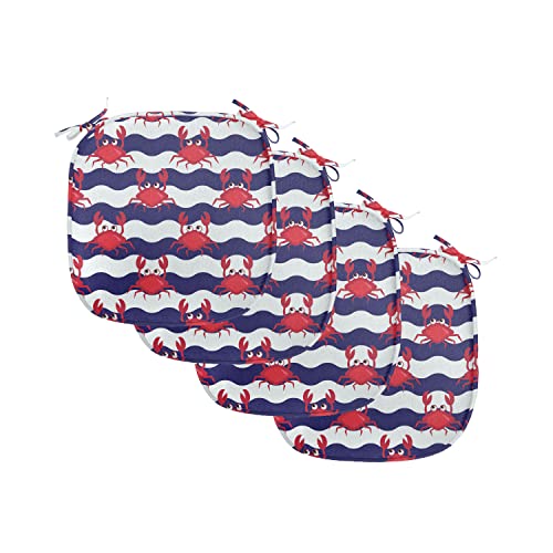 Ambesonne Crabs Chair Seating Cushion Set of 4, Nautical Maritime Theme Crabs on Striped Background Illustration Print, Anti-Slip Seat Padding for Kitchen & Patio, 16