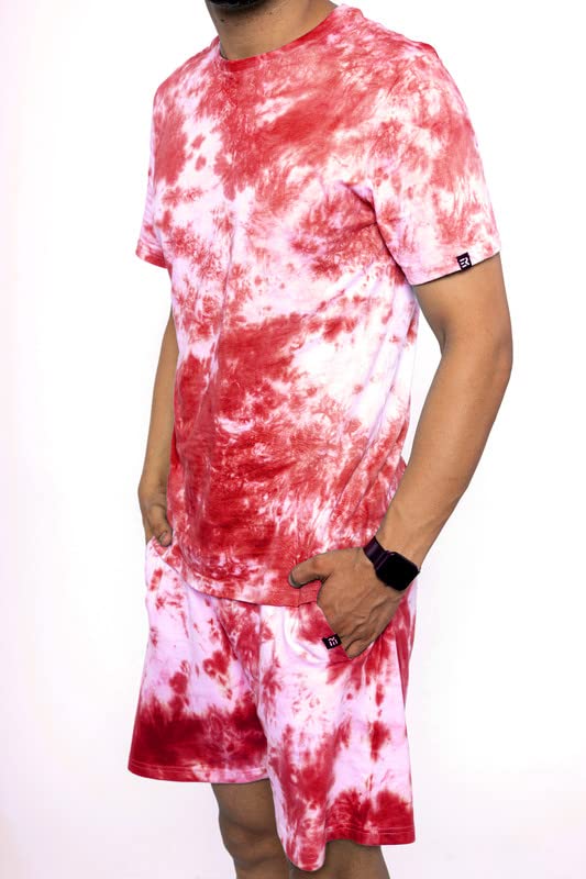 Image of EK RAG' Unisex Tie and dye & Solid Colours Half Sleeves Co - ords Set : Half Sleeve T-Shirt + Shorts Tie dye & Solid Colours For Men & Women