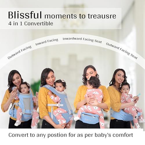 Image of Baby Carrier with Hip Seat, Ergonomic 4 in 1 Carrier Positions, Newborn to Toddler Adjustable Baby Carrier for 4-36 Months, Comfortable Padded Straps, Supports Up to 15 kg (Sky Blue)