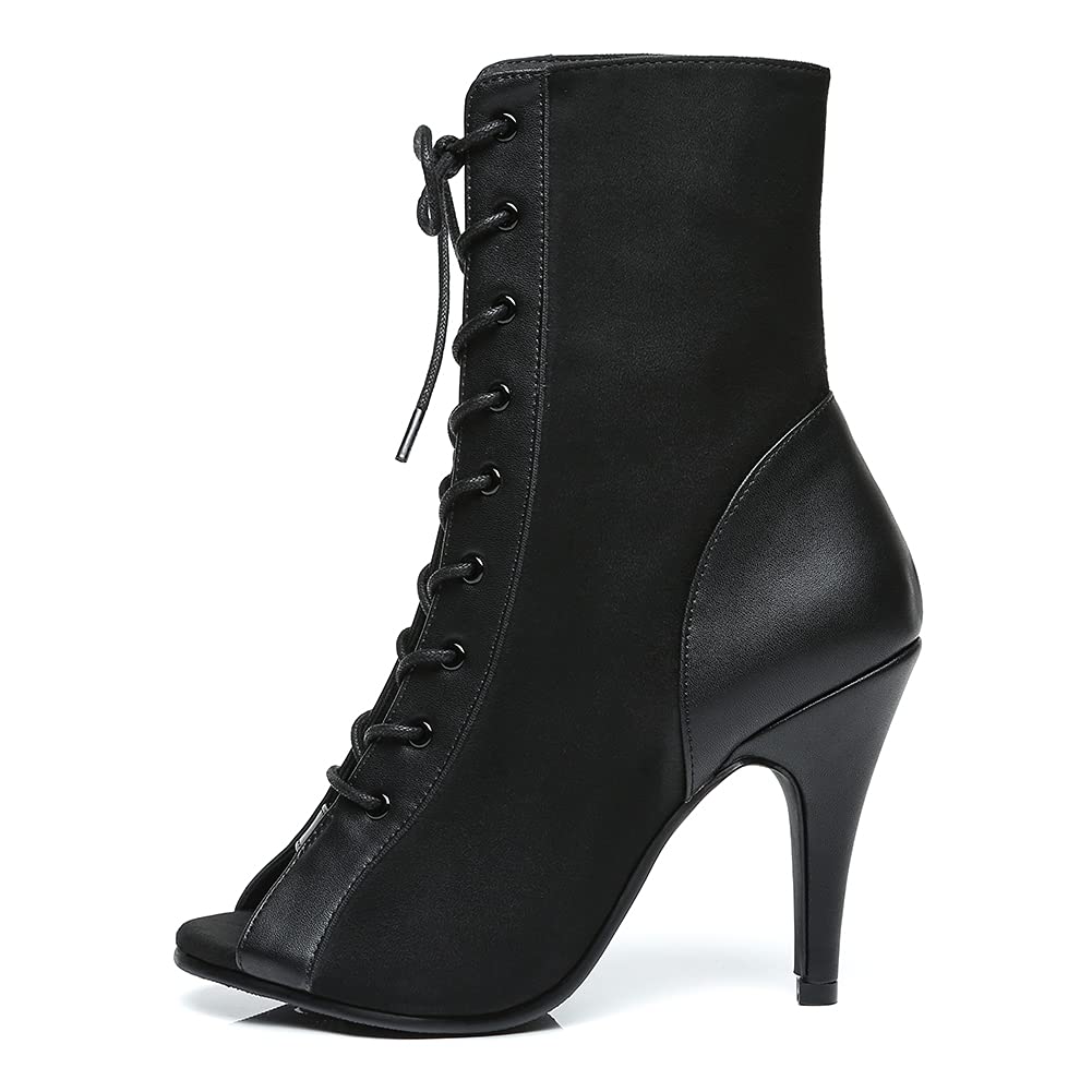 Hroyl Open Toe Dance Boots Women Latin Salsa Ballroom Lace