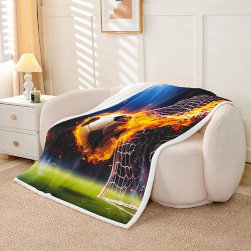 Homemissing Boys Soccer Fleece Throw Blanket Single 50x60Inch For Sofa Bed Couch Kids Teens Football Gaming Plush Blanket Soccer Ball Game Room Decor - Image 3