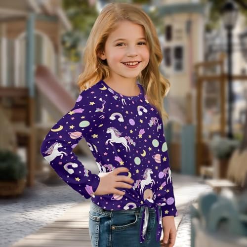 Girl Blouses with Tie Hem Fall Casual Tops Kid Fit Long Sleeve Shirts Spring Dress Clothes Size 5-12 Years Old3
