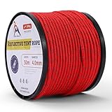 パラコード ガイロープ 反射材入り 4mm 紐 50m巻 耐荷重200kg 12芯仕様 継ぎ目なし ノーカット テントロープ タープロープ ガイドロープ 細引き DIY編むクラフト アクセサリー制作 キャンプ アウトドア用 (レッド, 4mm*50m)