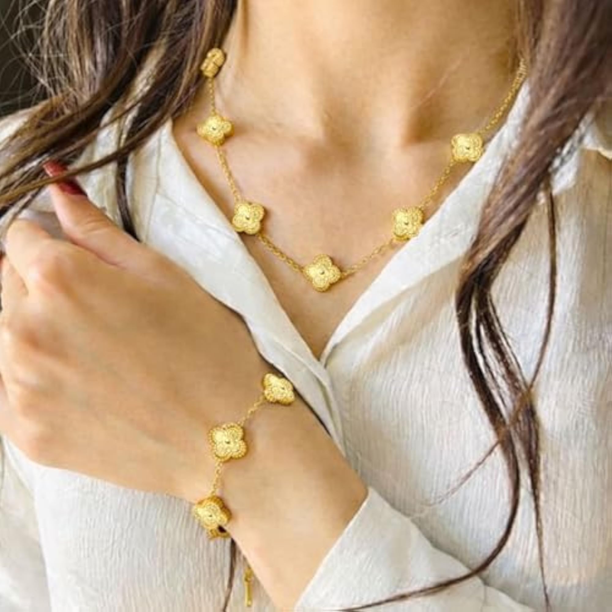 Women's Gold Plated Clover Jewellery Set Combo