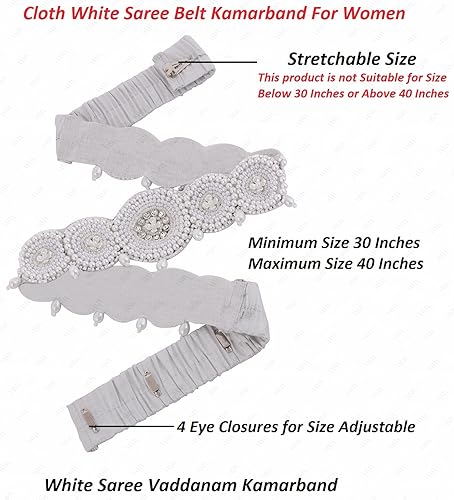 Traditional White Fabric Pearl Embroidery Cloth Maggam Work Saree Waist Belt Stretchable Kamarpatta Kamarbandni Kardhani For Women (Kamarbandh Belt For Saree)2