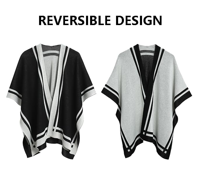 STARWHISPER Women's Shawl Wrap Poncho Cape Cardigan Reversible Open Front Design Shawl Wrap Scarf for Spring Fall Winter4