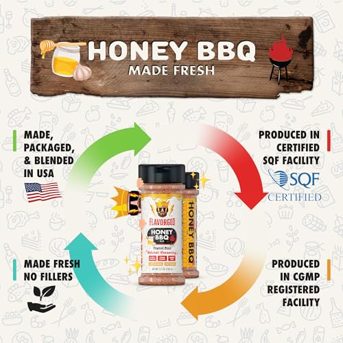 Image of Honey BBQ Rub Mix, 2 Bottles by Flavor God - Premium All Natural & Healthy Spice Blend for Grilling Chicken, Beef, Chili, Seafood, Vegetables, & Salad - Kosher, Gluten-Free, Dairy-Free Steak Rub