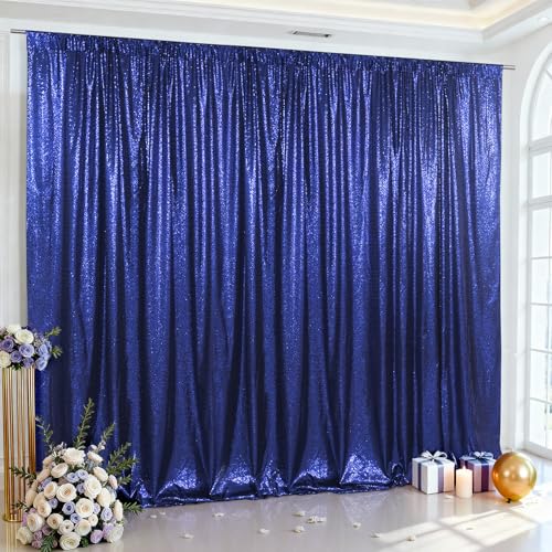 SquarePie 10x10ft Navy Blue Sequin Backdrop, High Density Non-Transparent Glitter Curtain for Photography, Birthday, Wedding Party Decorations, Thick Solid Background with 4" Rod Pocket, 1 Panel
