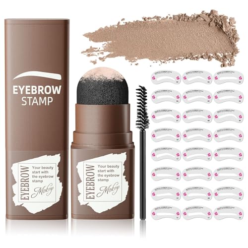 Eyebrow Stamp Stencil Kit - Long-Lasting Waterproof & Smudge-Proof Brow Shaping Kit with 24 Eyebrow Stencils Brow Makeup (Light Brown)