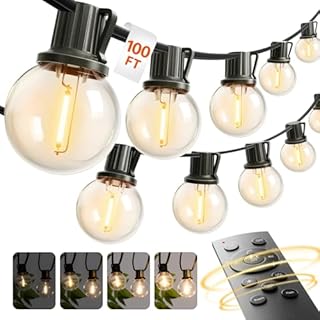 addlon 100FT Outdoor String Lights G40 with Remote, 54 LED Shatterproof Bulbs, Dimmable Patio Globe Lights Waterproof, Hanging Outside Lighting for Backyard, Garden, Deck, Balcony, Porch, Café, Decor