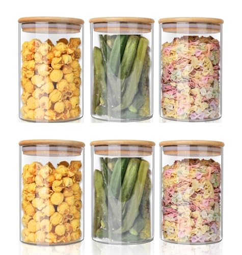 Image of Glass Food Storage Containers with Airtight Bamboo Lid, Coffee Storage Jars for Home Kitchen, Pantry Tea, Spices, Snack (ROUND 1200 ML JAR, SET OF 6)
